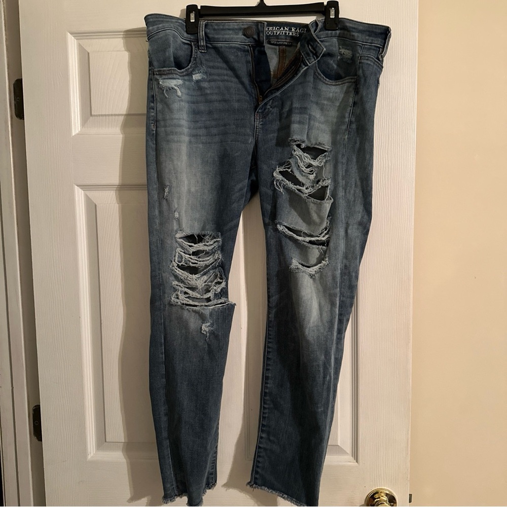 American Eagle Outfitters Blue Super Stretch Jeggings Cropped 18 Long Jeans